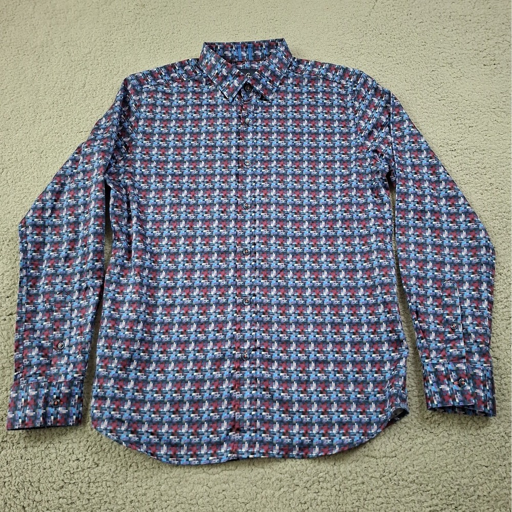 Robert Graham Shirt M Geometric Glitch Tailored Fit Modern Americana Houndstooth
